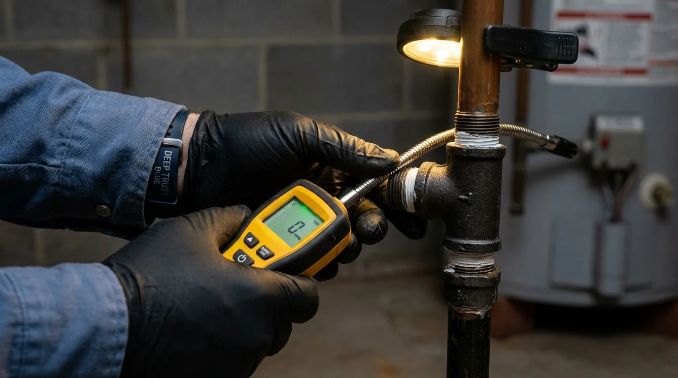 Gas leak detection with electronic sniffer by Johns Plumbing LLC in King Cove